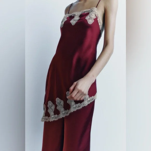 ZARA ~ Satin Lace asymmetric Slip Dress - Picture 8 of 13